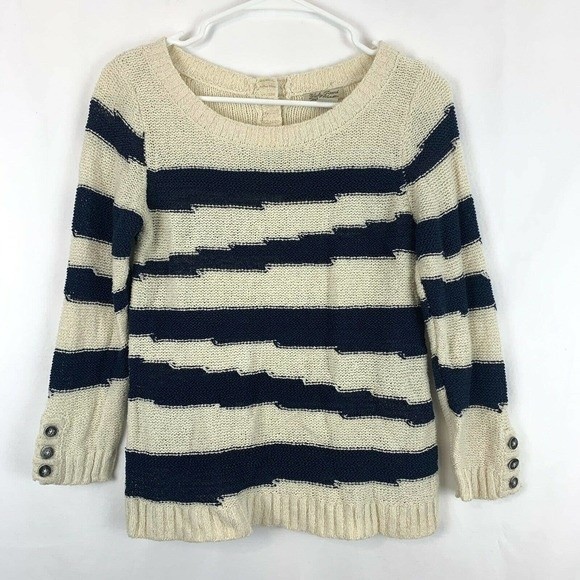 lucky brand striped knit 3/4 sleeve pullover sweater small - Picture 1 of 5